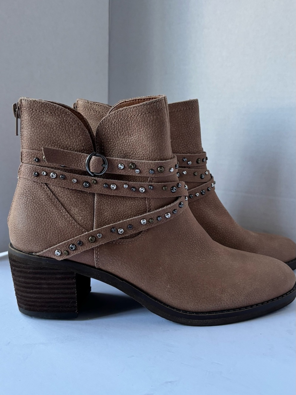 Lucky Brand Taupe Studded Ankle Booties